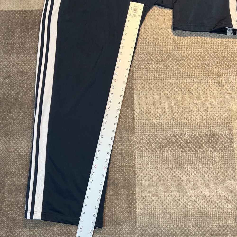 Y2K Adidas Mens Track Pants Navy Blue White 3-Stripe Drawstring Large Wide Leg - Picture 7 of 9
